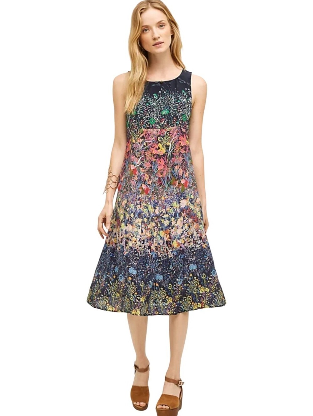 Anthropologie Maeve Larkspur Black Silk Floral Midi Dress Size 2